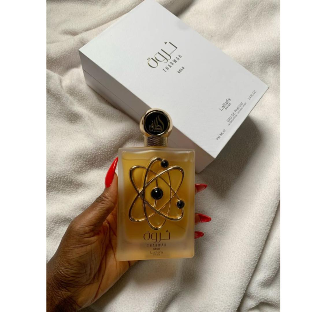 Tharwah Gold by LATTAFA. An Oriental Floral Fragrance for Women. White Floral - Vanilla Sweet - Spicy. An All Day Wear Spray. BEST LOOKING PERFUME FOR A GIFT.