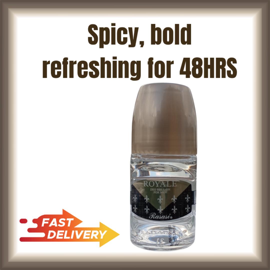 Rasasi | Royale Blue Roll On |  48HRS Freshness | Bold & Spicy | For Men/Gentlemen | Gift Worthy. # New Year Sale Deal, 2026. Antibacterial Body Deo