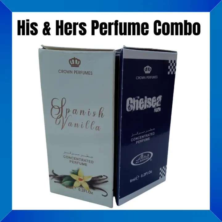 His & Hers Perfume Oil Combo | AL REHAB BRAND | Chelsea Man & Spanish Vanilla | Cool Fresh Scent | Sweet Vanilla Scent | Men & Women | Cute Couples Gift. Arabic Roll On Oil. Black Friday Sale/Offer