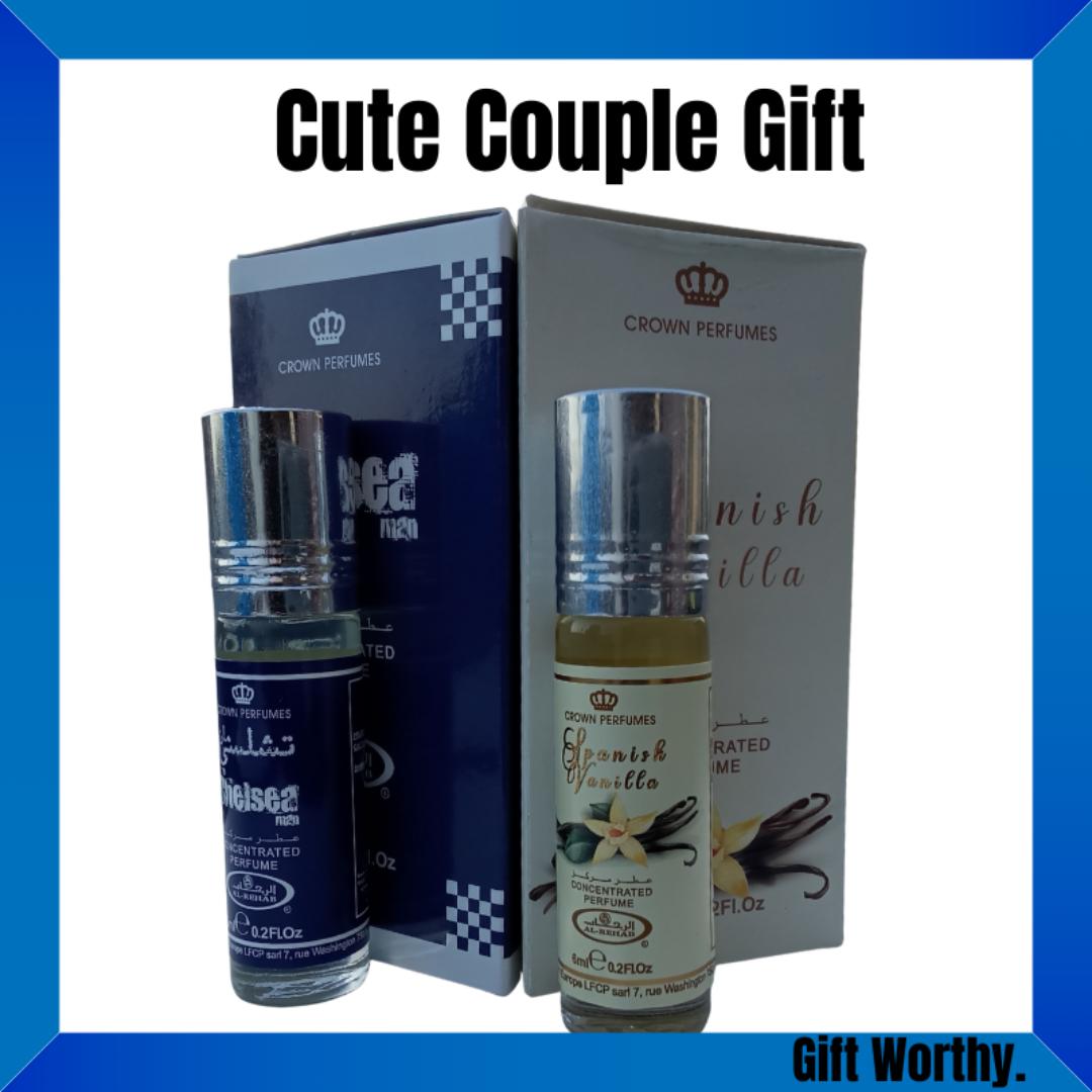 His & Hers Perfume Oil Combo | AL REHAB BRAND | Chelsea Man & Spanish Vanilla | Cool Fresh Scent | Sweet Vanilla Scent | Men & Women | Cute Couples Gift. Arabic Roll On Oil. Black Friday Sale/Offer