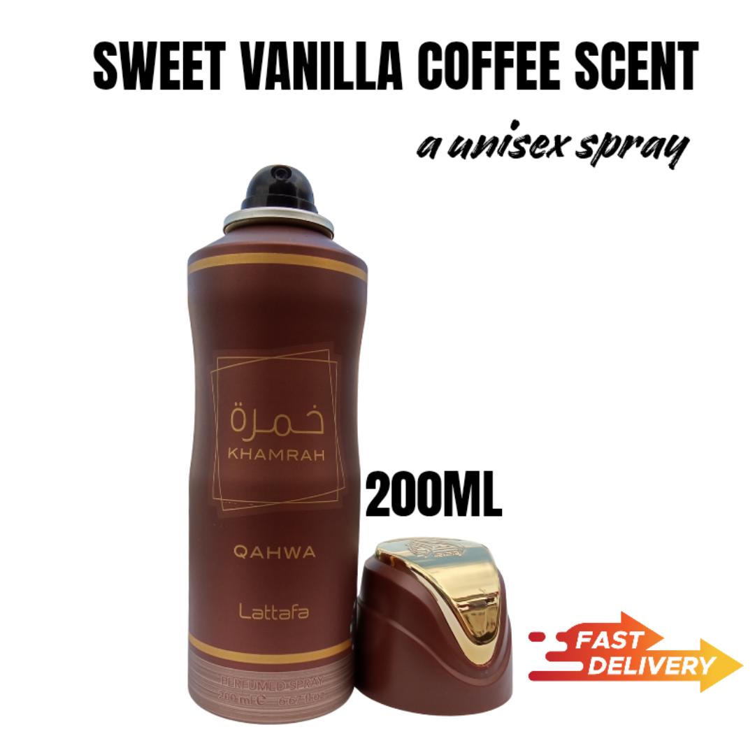 Khamrah Qahwa | LATTAFA | Perfumed Body Spray | Unisex Fragrance | 8+ Hrs Long Lasting | A Sweet/gourmand | Vanilla | Coffee Scent enjoyed by Men & Women. Gift Worthy