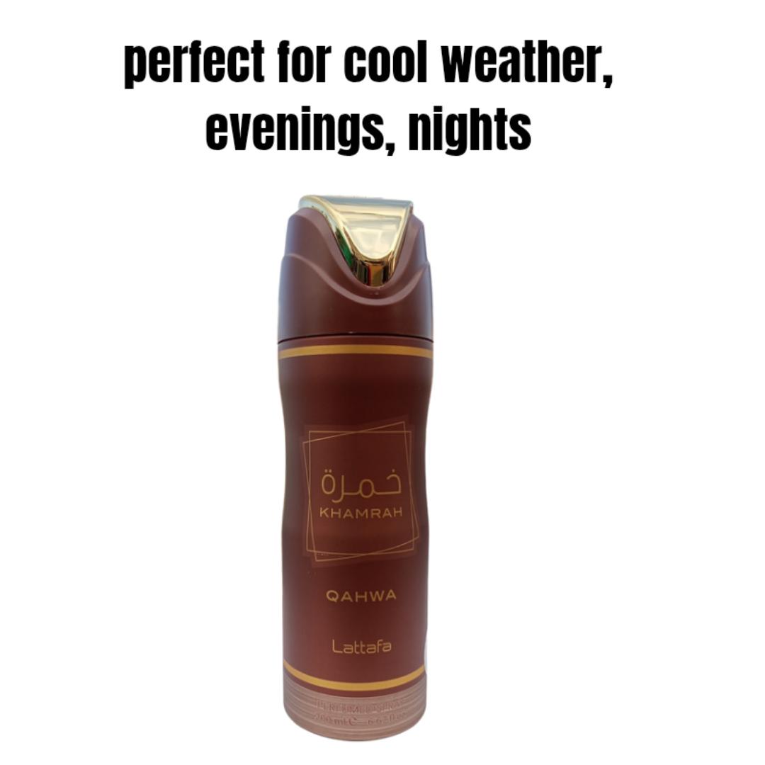 Khamrah Qahwa | LATTAFA | Perfumed Body Spray | Unisex Fragrance | 8+ Hrs Long Lasting | A Sweet/gourmand | Vanilla | Coffee Scent enjoyed by Men & Women. Gift Worthy