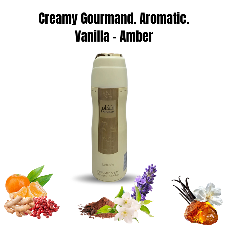 Angham LATTAFA Body Spray | A 200ML Perfume for Women | Creamy Gourmand Aromatic Fragrance Scent | Gift Worthy for the Ladies | Birthday, Anniversary, Valentines, New Year