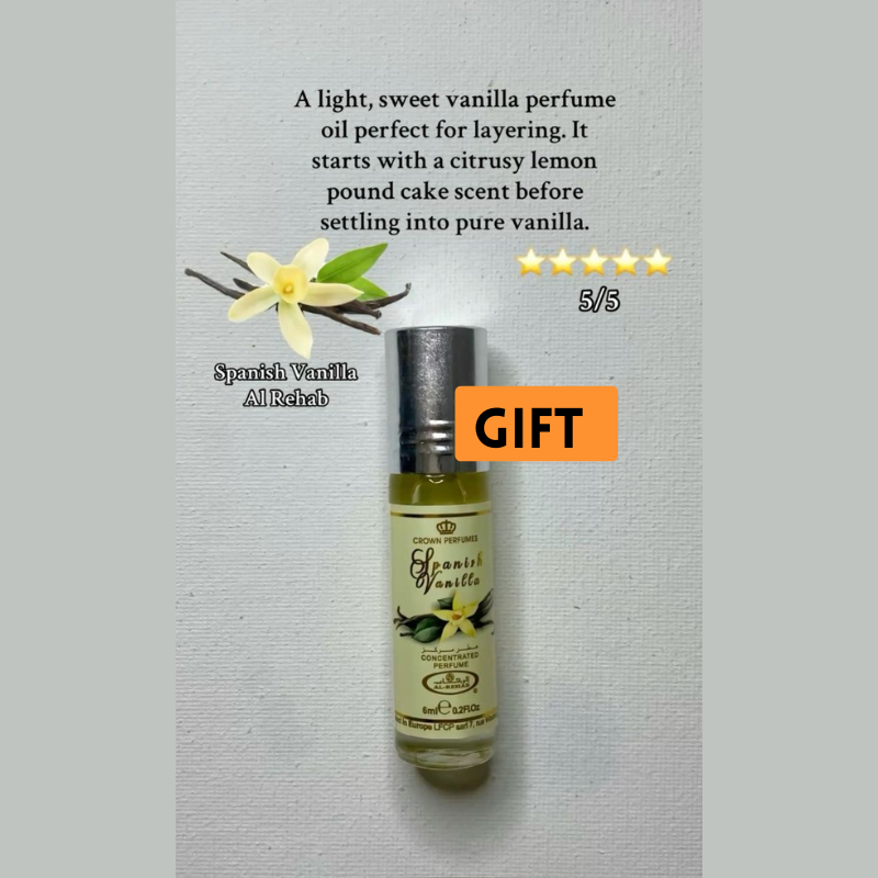 Spanish Vanilla Al Rehab Perfume Oil | Creamy Vanilla Fragrance Scent | 12 Hours Long Lasting |  Purse/Pocket Size | Feminine Roll On | Blind buy / Gift For Women / Ladies | Anniversary Marashi