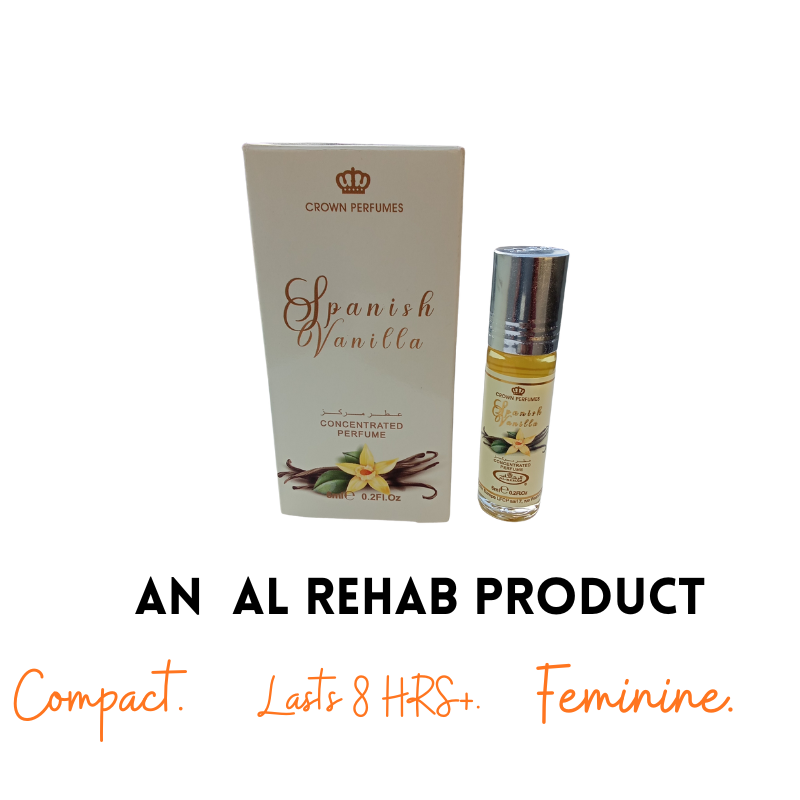 Spanish Vanilla Al Rehab Perfume Oil | Creamy Vanilla Fragrance Scent | 12 Hours Long Lasting |  Purse/Pocket Size | Feminine Roll On | Blind buy / Gift For Women / Ladies | Anniversary Marashi