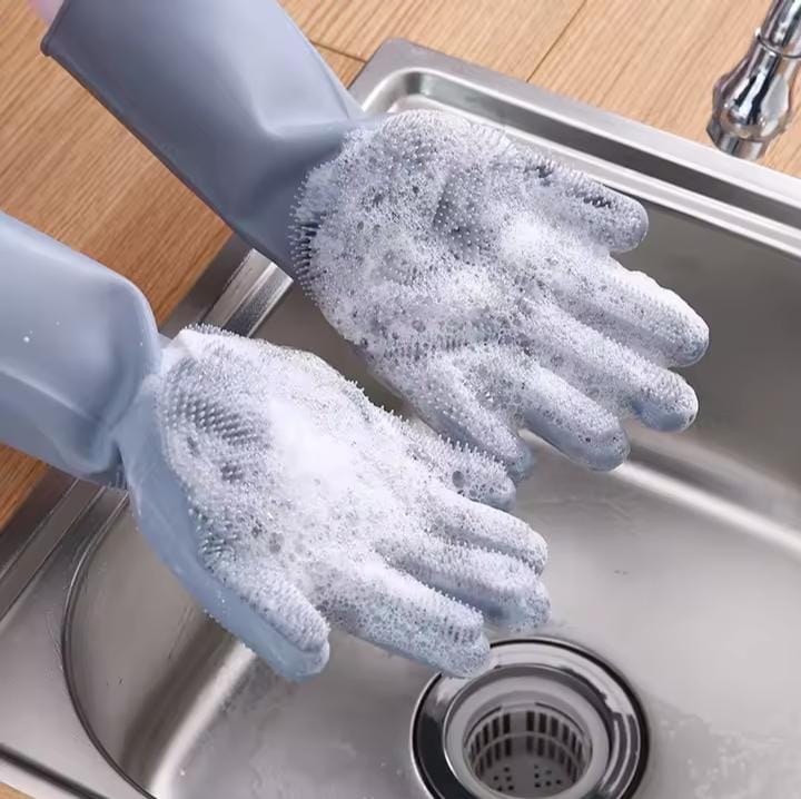 2 PCS Silicon Dish-Washing Kitchen Glove