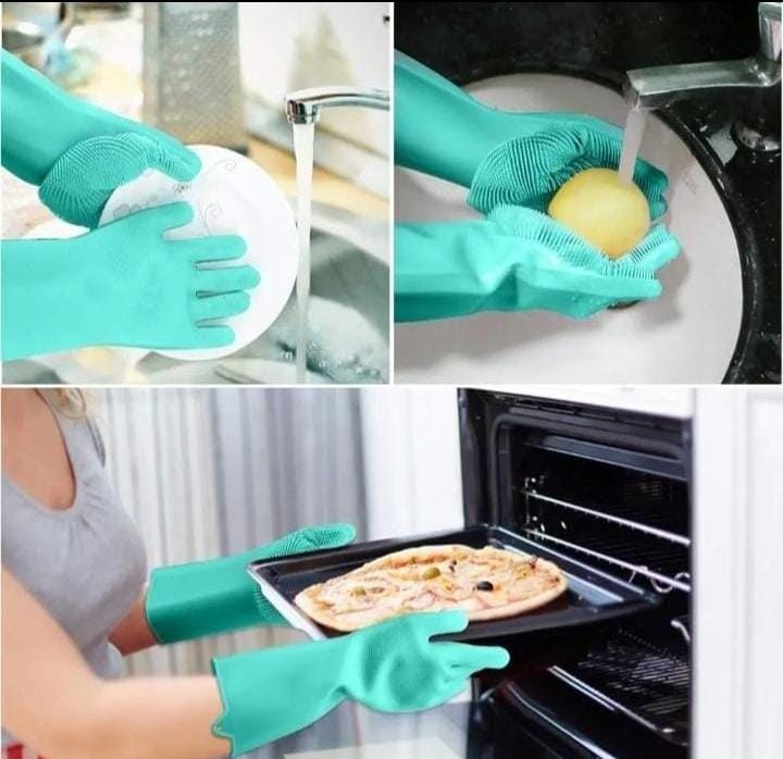 2 PCS Silicon Dish-Washing Kitchen Glove
