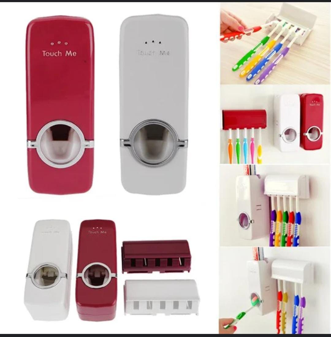 Tooth paste dispenser, 5 Pcs Toothbrush Holder Easy Mount Installation Toothbrush Squeezer Automatic Toothpaste Pump Dispenser Wall Mounted Toothpaste Dispenser Organizer for Family Bathroom