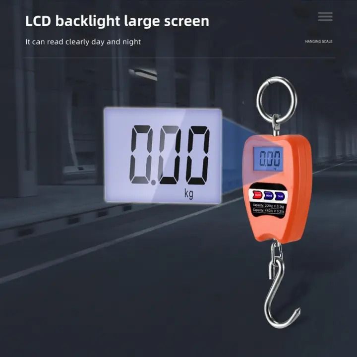 New 440lb/200kg Digital Hanging Scale Handheld Mini Crane Scale with Hooks for Farm Hunting Fishing Outdoor