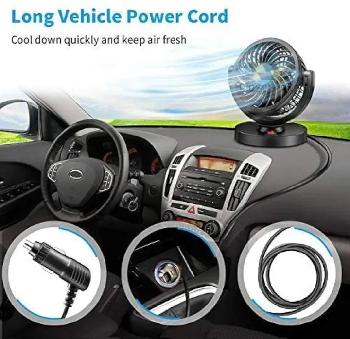 12V DC Electric Car Single Head Fan – 360 Degree Rotatable Dashboard Air Fan with Adjustable Powerful Cooling, Compact Car Auto Climate Cooler