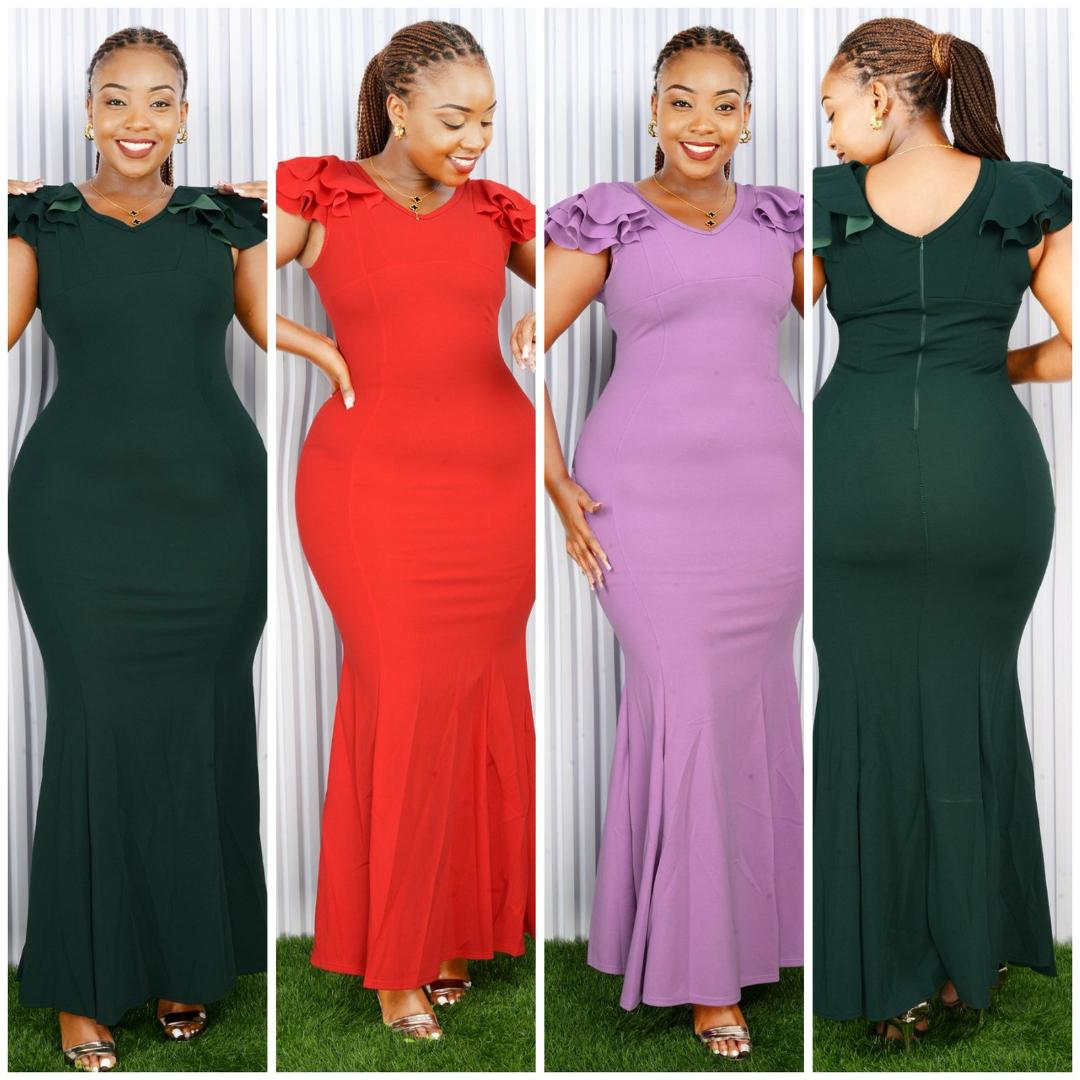 Elegant Ruffle Sleeve Mermaid Maxi Dress - Chic and Timeless Glam.
