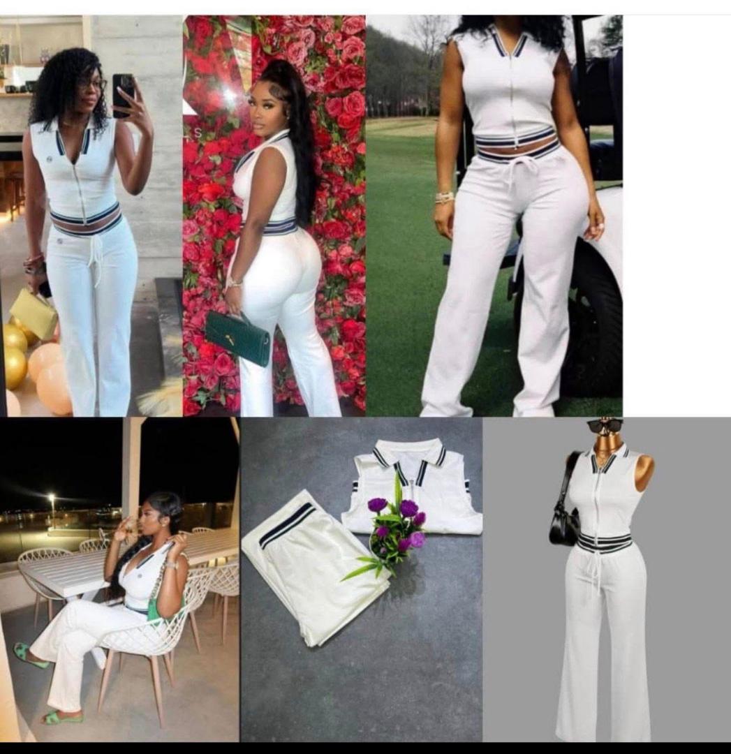 Women's 2-piece Athletic Track Suit Set-Sleeveless Zip Up Crop Top &Wide Leg Pants