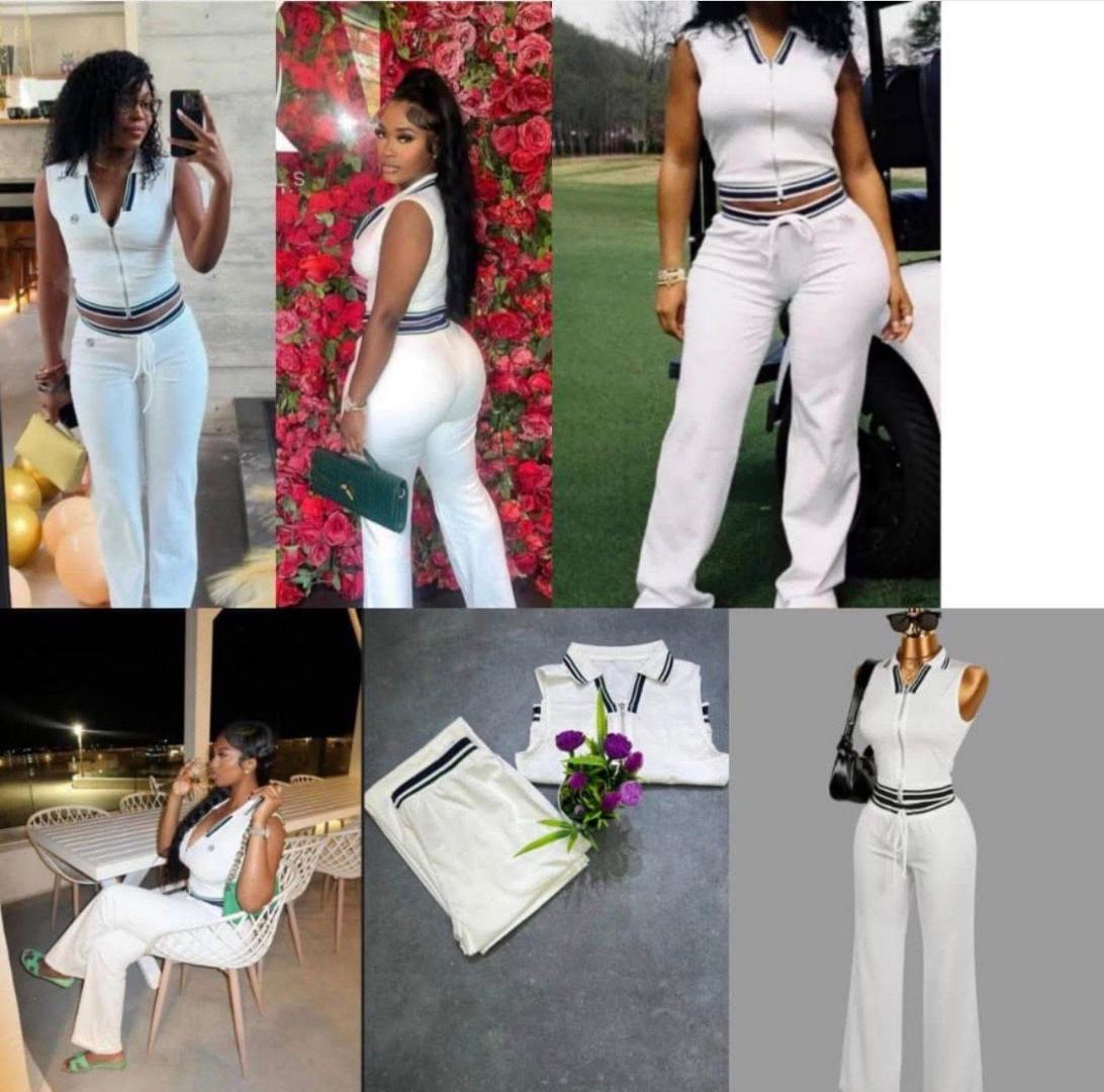 Women's 2-piece Athletic Track Suit Set-Sleeveless Zip Up Crop Top &Wide Leg Pants