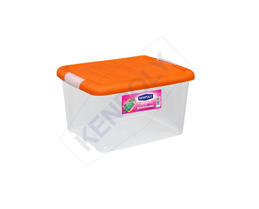 Kenpoly Storage Box Clear Plastic with Lid - 18L (39 × 30 × 21) Clear body with choice of lids colours
