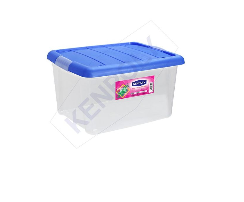 Kenpoly Storage Box Clear Plastic with Lid - 18L (39 × 30 × 21) Clear body with choice of lids colours
