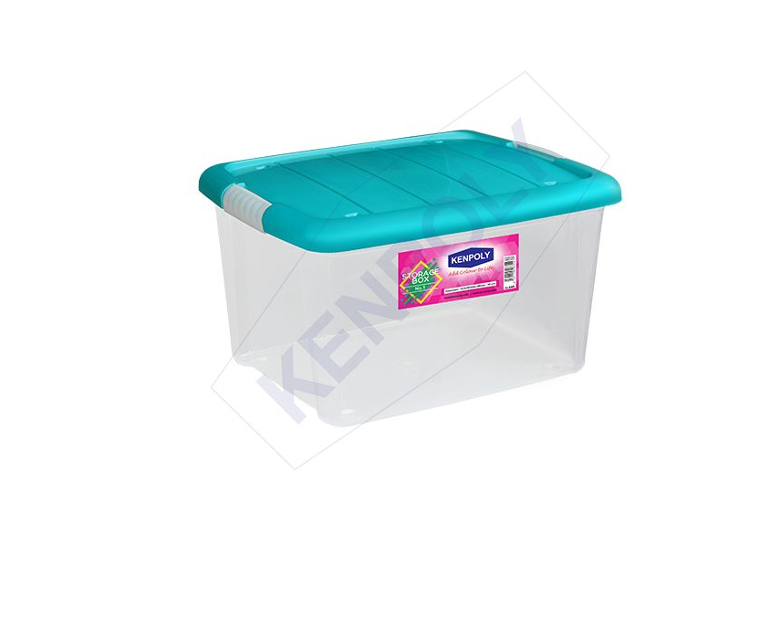 Kenpoly Storage Box Clear Plastic with Lid - 18L (39 × 30 × 21) Clear body with choice of lids colours