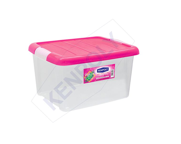Kenpoly Storage Box Clear Plastic with Lid - 18L (39 × 30 × 21) Clear body with choice of lids colours
