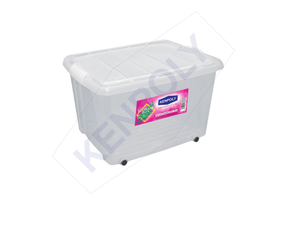 Kenpoly Storage Box Clear Plastic with Lid - 18L (39 × 30 × 21) Clear body with choice of lids colours
