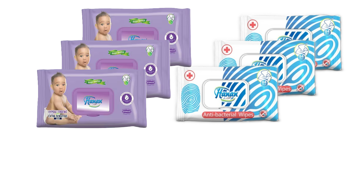 Hanan Sensitive Wipes 72'S and Hanan Antibacterial Wipes 80'S
