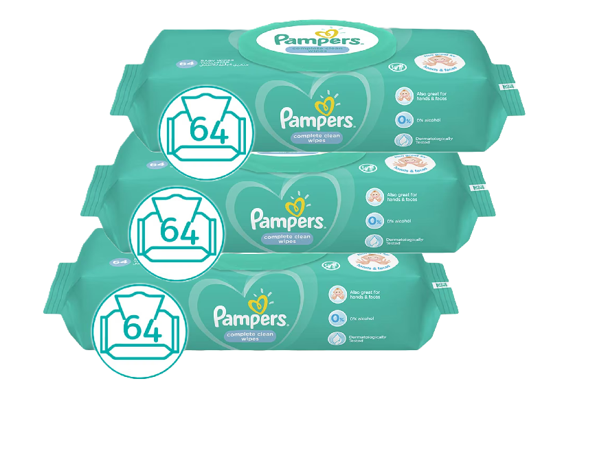Pampers Baby Wipes Sensitive 56 Pieces - 3 PCS and Pampers Baby Wipes Fresh Clean 64 Pieces - 3 PCS
