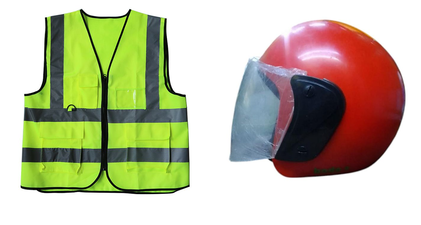 Fashion Safety Reflector Vest / Jackets ( L) - Neon Green and Boda + Motorcycle Full Head & Half Head Helmet