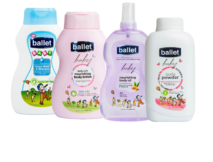 Ballet Baby Cream Wash & Shampoo 240ml, Baby Lotion 240ml, Baby Oil 240ml, Baby Powder 100g and Ballet Baby Jelly's - Aloe-vera, Regular, Butter Blend & Pure Petroleum Jelly -250g0g and