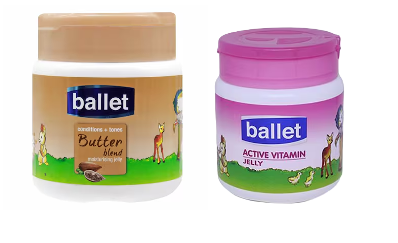 Ballet Baby Cream Wash & Shampoo 240ml, Baby Lotion 240ml, Baby Oil 240ml, Baby Powder 100g and Ballet Baby Jelly's - Aloe-vera, Regular, Butter Blend & Pure Petroleum Jelly -250g0g and