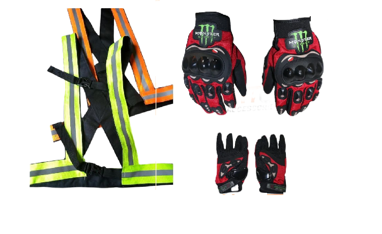Monster Energy Breathable Motorcycle Full Finger Gloves Off-road Racing and Motorcycle Reflector Straps