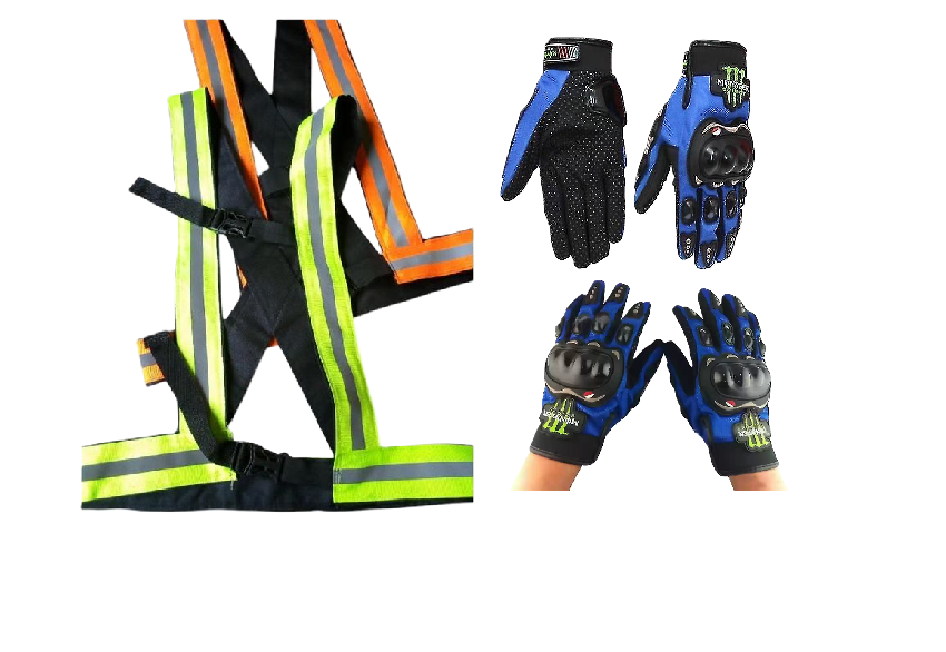 Monster Energy Breathable Motorcycle Full Finger Gloves Off-road Racing and Motorcycle Reflector Straps
