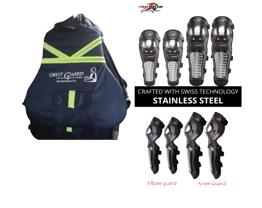 Motorcycle Riders Neck And Chest Guard Vest and Pro-Biker Motorcycle Off Road Cycling Racing Elbow and Knee Stainless Steel Metal Guard Protector