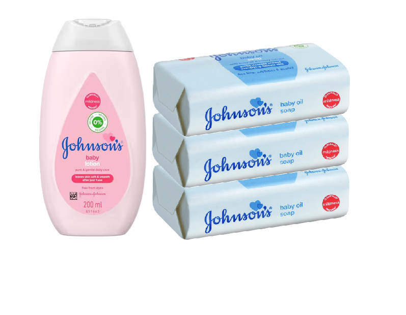 Johnson's Baby Lotion 200ml, Baby oil 200ml & Bedtime oil 200ml and Johnson's Baby Soaps: Baby Lotion Soap 100g-3pcs, Baby Oil Soaps 100g-3pcs & Baby Bedtime Soaps 100g-3pcs