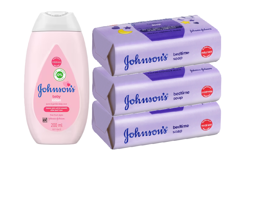 Johnson's Baby Lotion 200ml, Baby oil 200ml & Bedtime oil 200ml and Johnson's Baby Soaps: Baby Lotion Soap 100g-3pcs, Baby Oil Soaps 100g-3pcs & Baby Bedtime Soaps 100g-3pcs