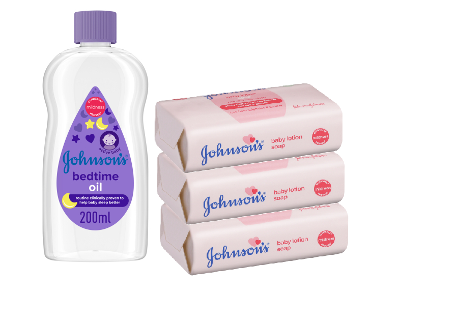 Johnson's Baby Lotion 200ml, Baby oil 200ml & Bedtime oil 200ml and Johnson's Baby Soaps: Baby Lotion Soap 100g-3pcs, Baby Oil Soaps 100g-3pcs & Baby Bedtime Soaps 100g-3pcs
