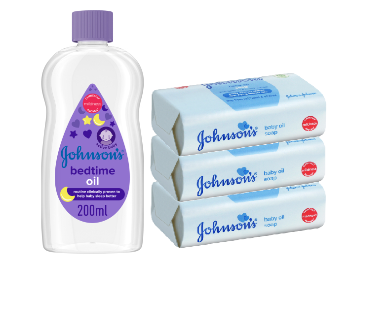 Johnson's Baby Lotion 200ml, Baby oil 200ml & Bedtime oil 200ml and Johnson's Baby Soaps: Baby Lotion Soap 100g-3pcs, Baby Oil Soaps 100g-3pcs & Baby Bedtime Soaps 100g-3pcs