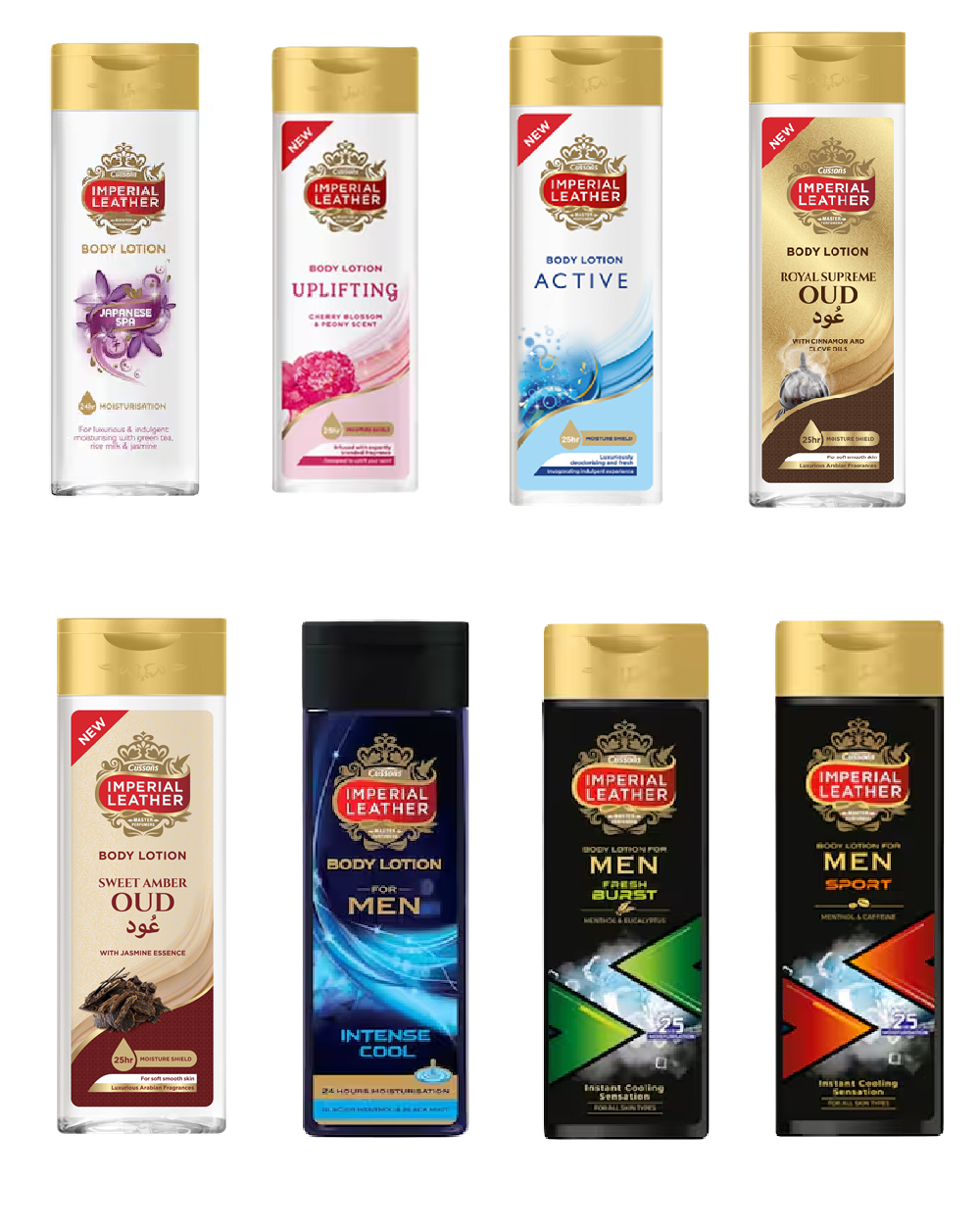 Imperial Leather Lotions 400ml: Japanese SPA, Uplifting, Active, Royal Supreme OUD, Sweet Amber OUD, Men Intense Cool, Men Fresh Burst and Men Sport