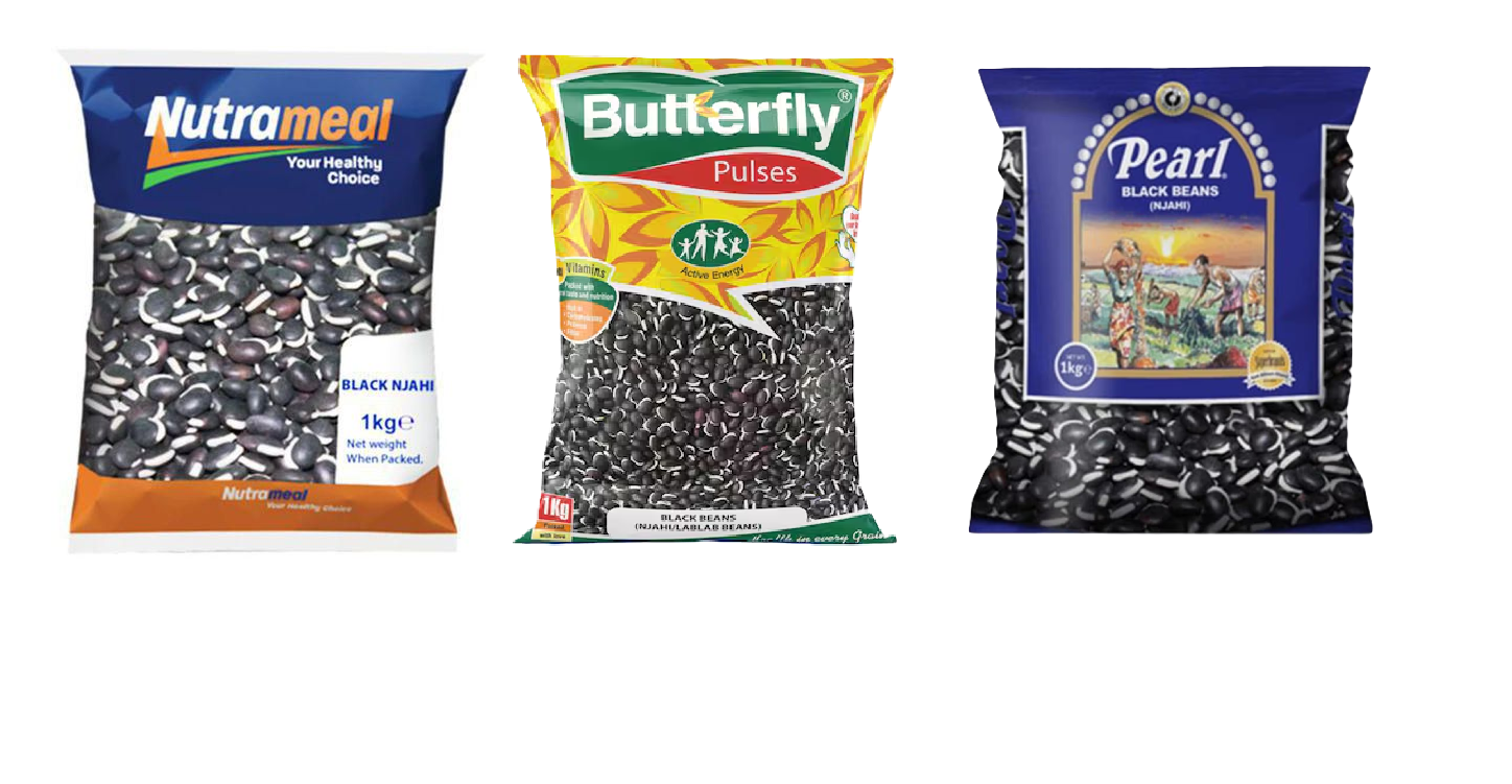 Dried Cereals, Grains & Pulses: Pulses Njahi Black Beans 1Kg From Nutrameal, Butterfly and Pearl Packed in a Well Sealed Waterproof Polythene Paper
