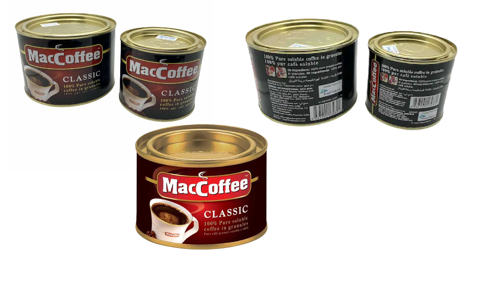 Beverages:Nescafe Classic Instant Coffee Jar packed in 50g, 100g & 200g. Maccoffee Classic Coffee Tins Packed in 50g, 100g & 200g. Nestle Milo Active-Go Chocolate Milk Powder Tins Packed in 100g &400g