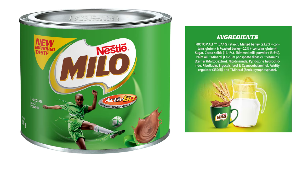 Beverages:Nescafe Classic Instant Coffee Jar packed in 50g, 100g & 200g. Maccoffee Classic Coffee Tins Packed in 50g, 100g & 200g. Nestle Milo Active-Go Chocolate Milk Powder Tins Packed in 100g &400g