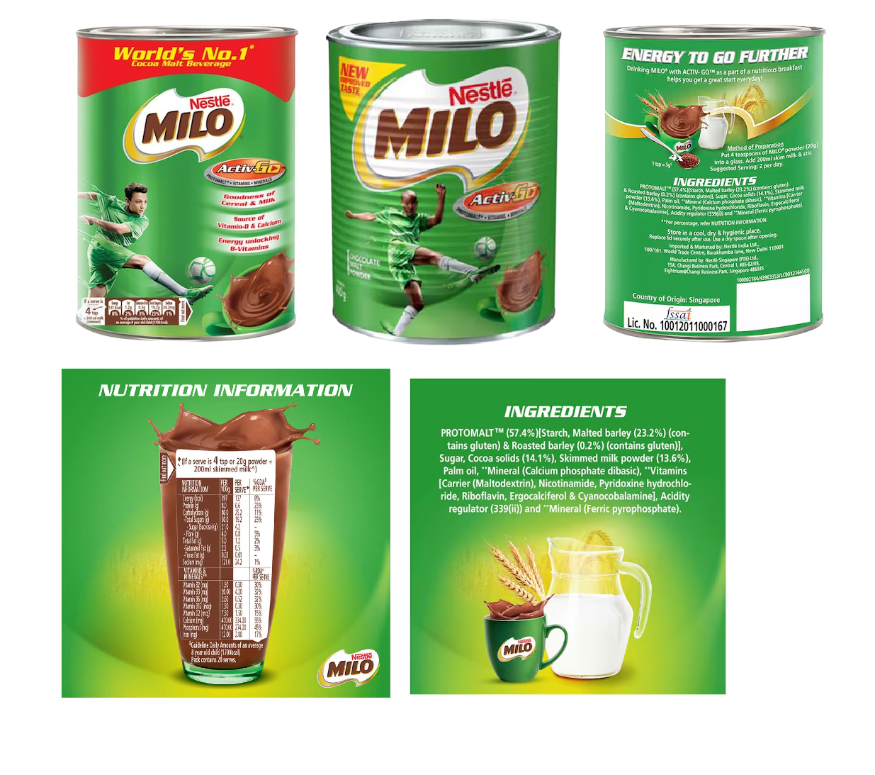 Beverages:Nescafe Classic Instant Coffee Jar packed in 50g, 100g & 200g. Maccoffee Classic Coffee Tins Packed in 50g, 100g & 200g. Nestle Milo Active-Go Chocolate Milk Powder Tins Packed in 100g &400g