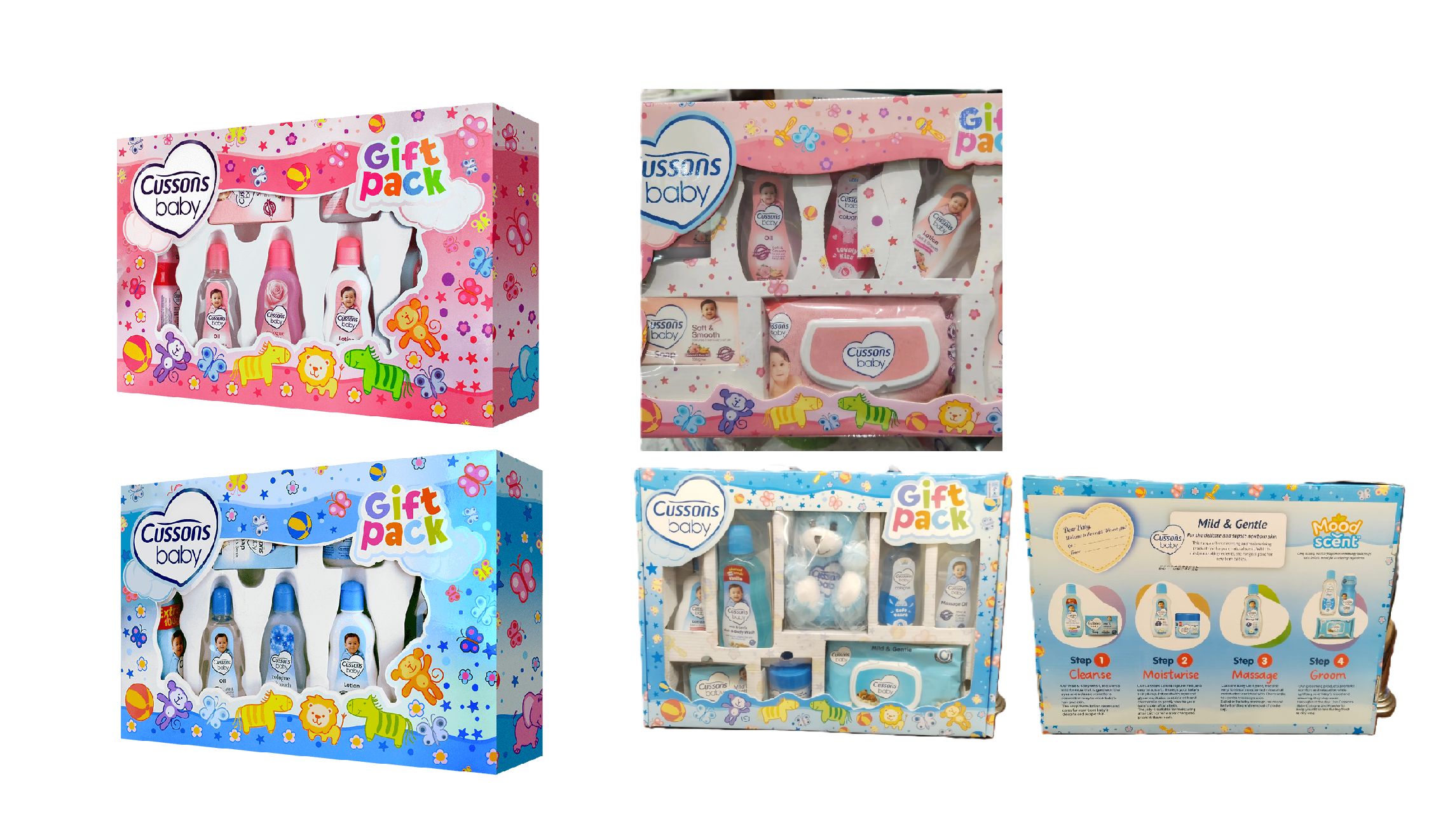 Cussons Baby Mild & Gentle Gift Box and Cussons Baby Soft & Smooth Gift Box complete set of baby toiletries from the  Mild & Gentle and Soft & Smooth range, packed in a nice box.