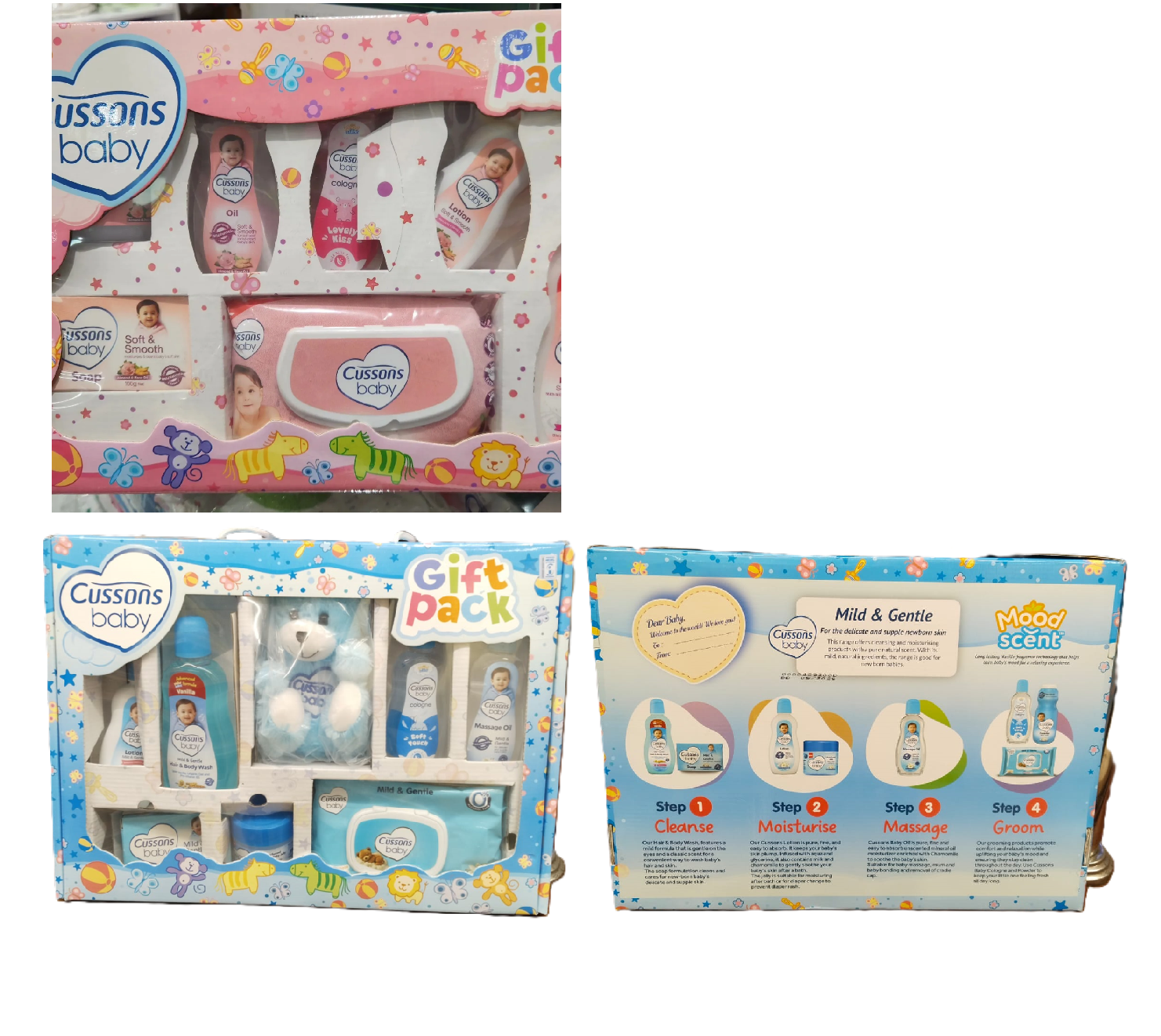 Cussons Baby Mild & Gentle Gift Box and Cussons Baby Soft & Smooth Gift Box complete set of baby toiletries from the  Mild & Gentle and Soft & Smooth range, packed in a nice box.