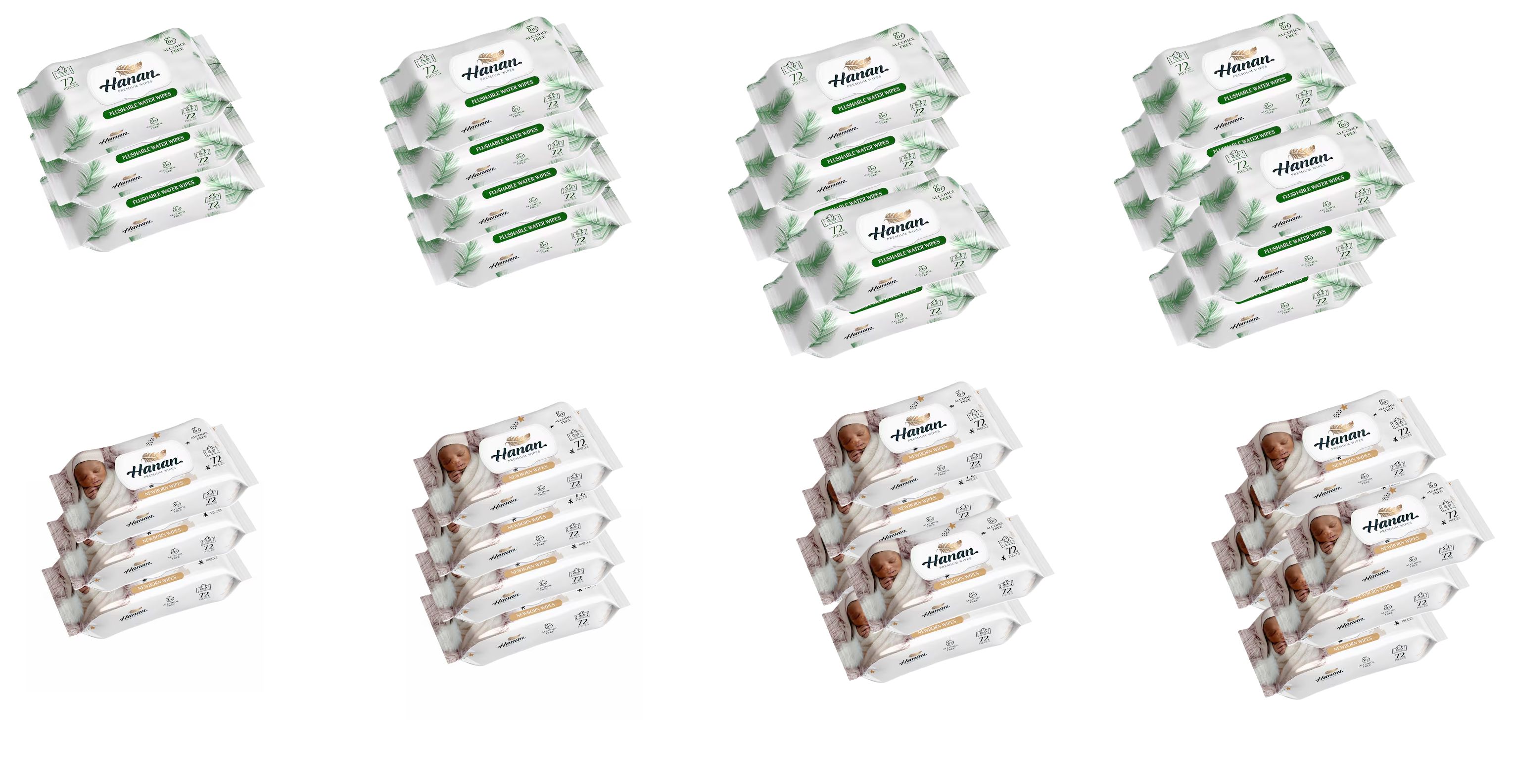 Hanan Flushable Water Wipes 72'S and Hanan Water Wipes New Born 72'S