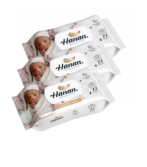 Hanan Flushable Water Wipes 72'S and Hanan Water Wipes New Born 72'S