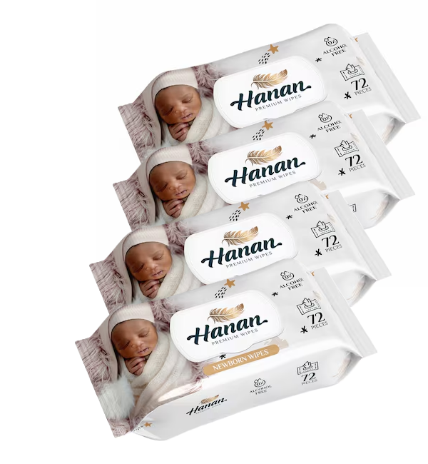 Hanan Flushable Water Wipes 72'S and Hanan Water Wipes New Born 72'S