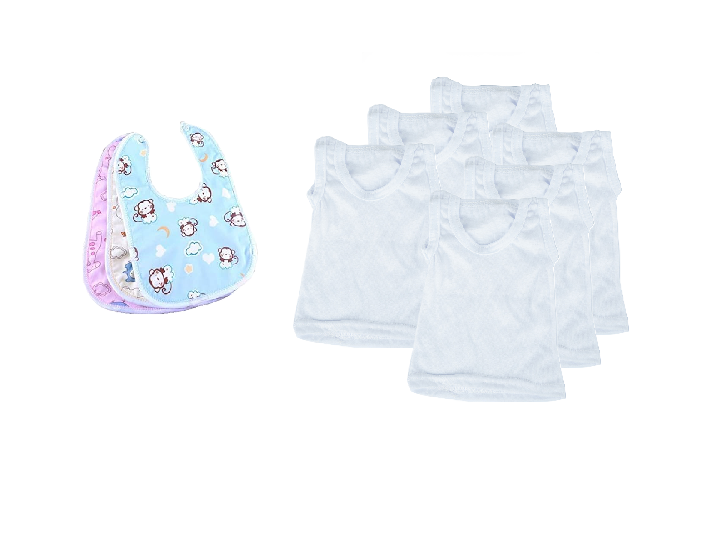 Baby Girl's 5 Bodysuits Onesies + 5 Trousers Set, Assorted colours, 4 Knitted Kofias, 3 Feeder Bibs, 6 Baby Vests, 6 Pairs of Socks, 6 Pairs of Baby Mittens,
