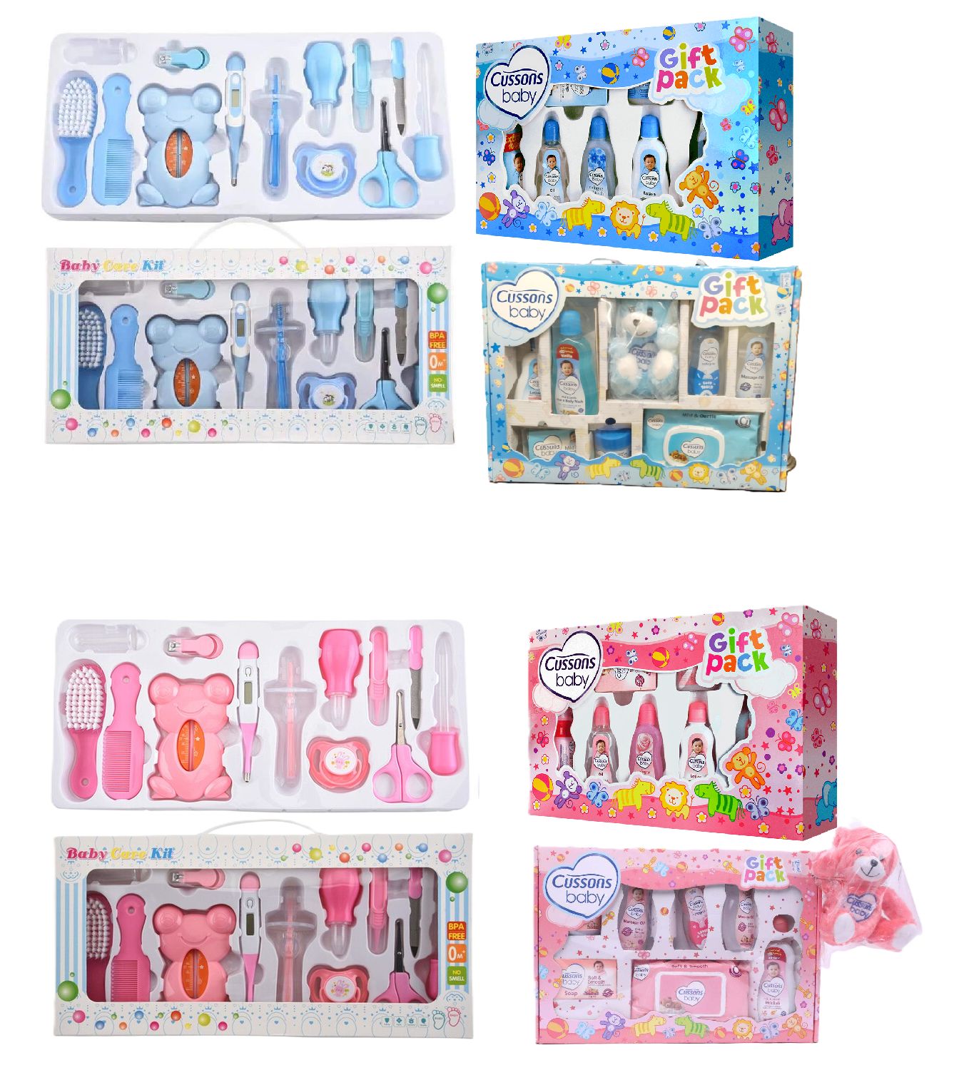 Baby Gift Sets - Baby Grooming Nursery Healthy Kit (Big) - Blue & Pink and Cussons Baby Gift Box- Blue & Pink