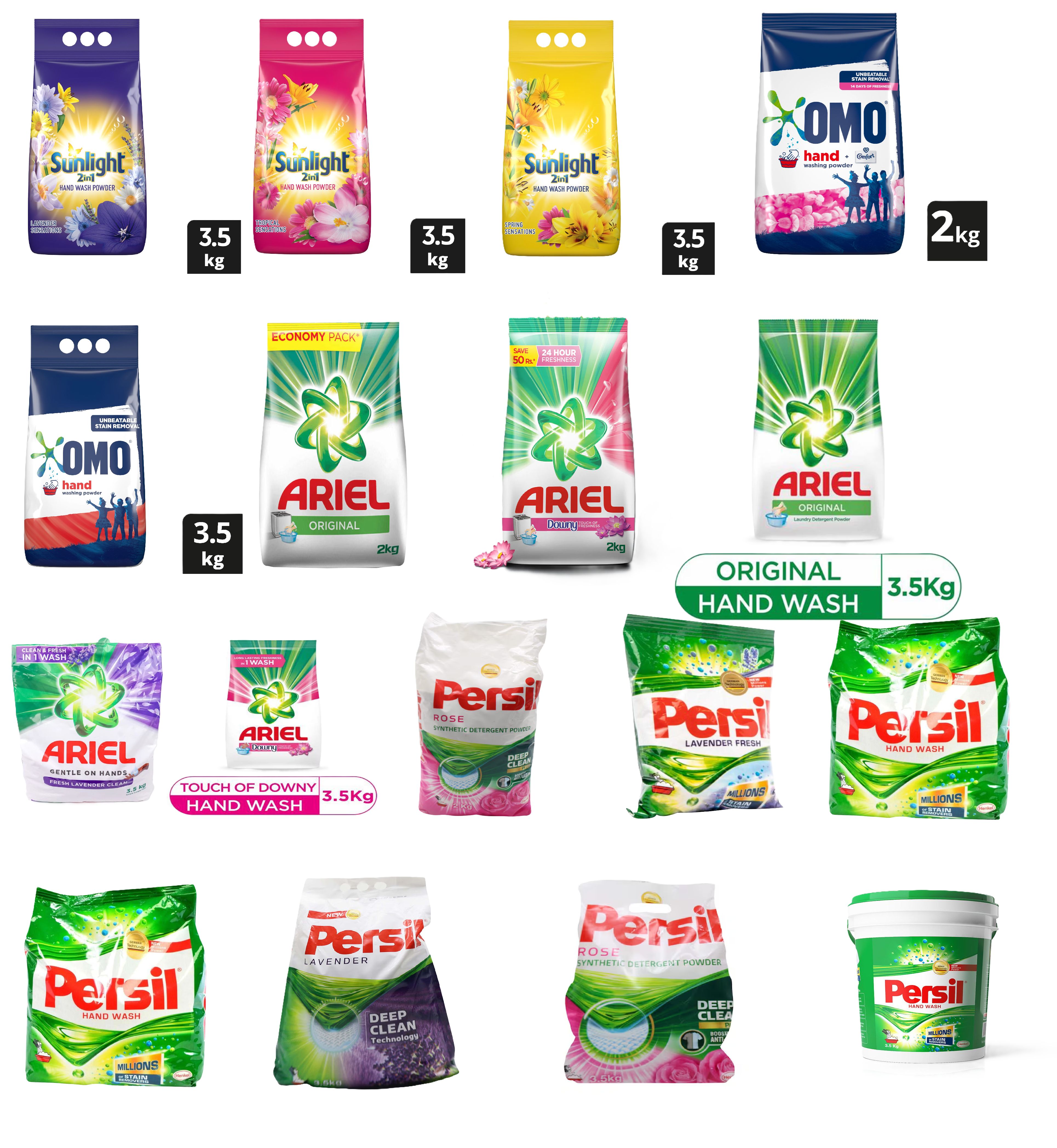 Hand Wash Laundry Detergents: Sunlight, Omo, Ariel & Persil
