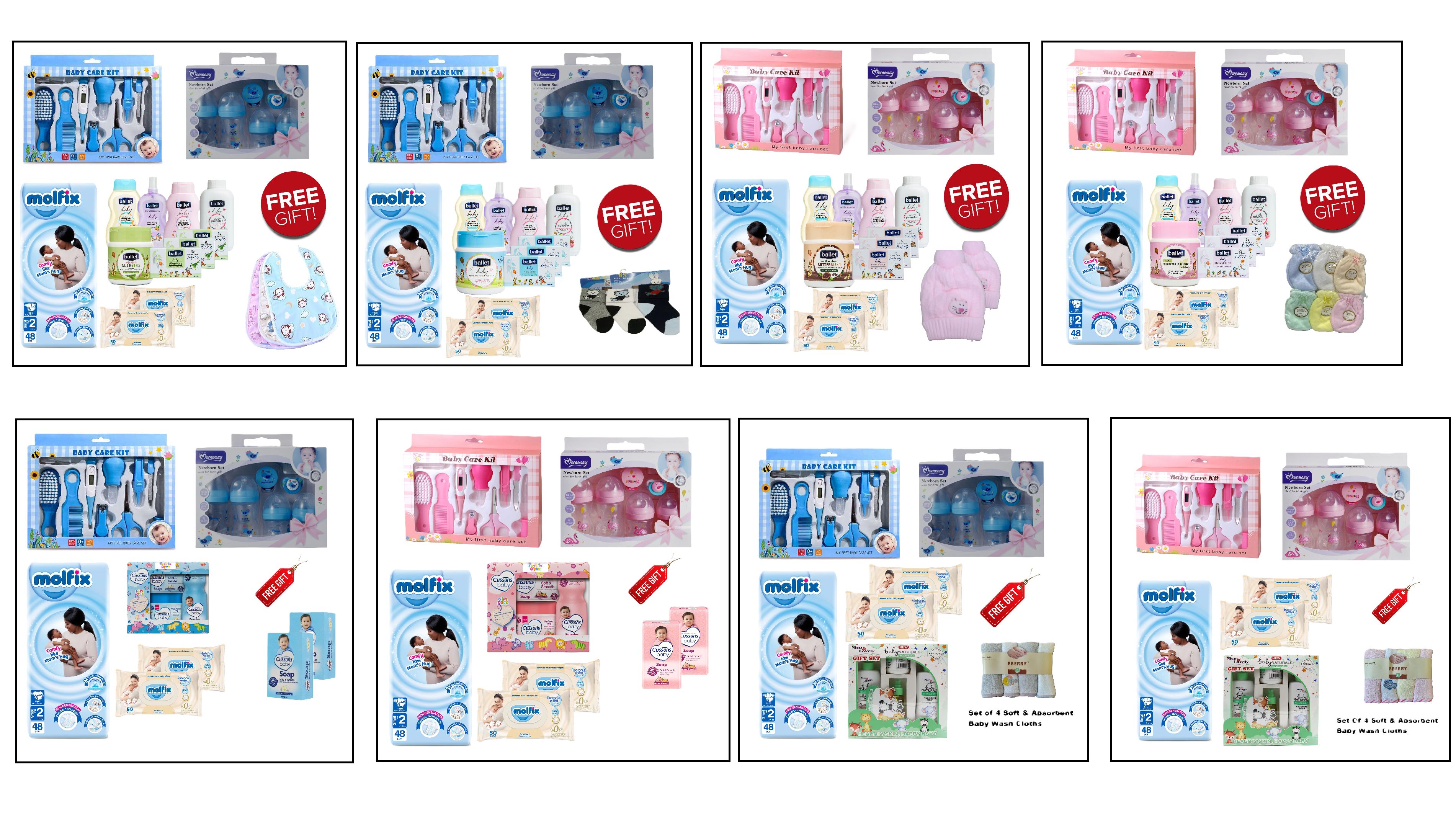 Baby Receiving/ Gift Sets; Grooming Sets, Feeding Sets, Body Care Sets, Baby Changing Set and Free Gifts in every Set