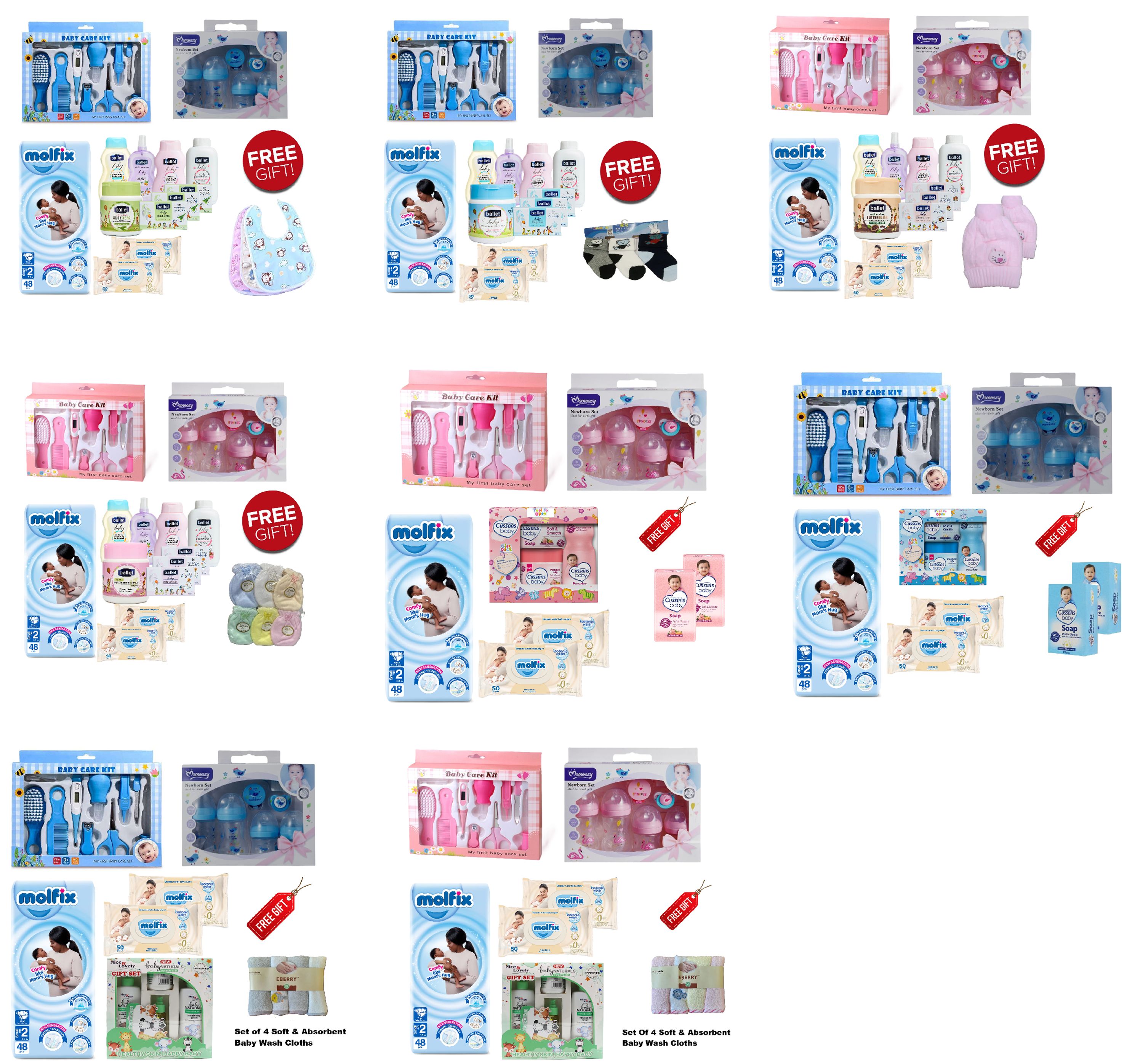Baby Receiving/ Gift Sets; Grooming Sets, Feeding Sets, Body Care Sets, Baby Changing Set and Free Gifts in every Set