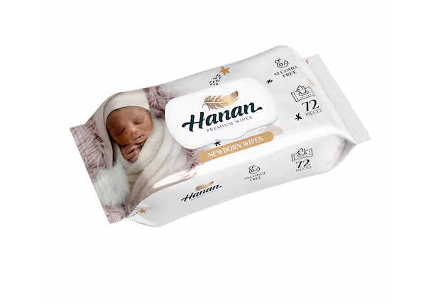 Hanan Flushable Water Wipes 72'S and Hanan Water Wipes New Born 72'S